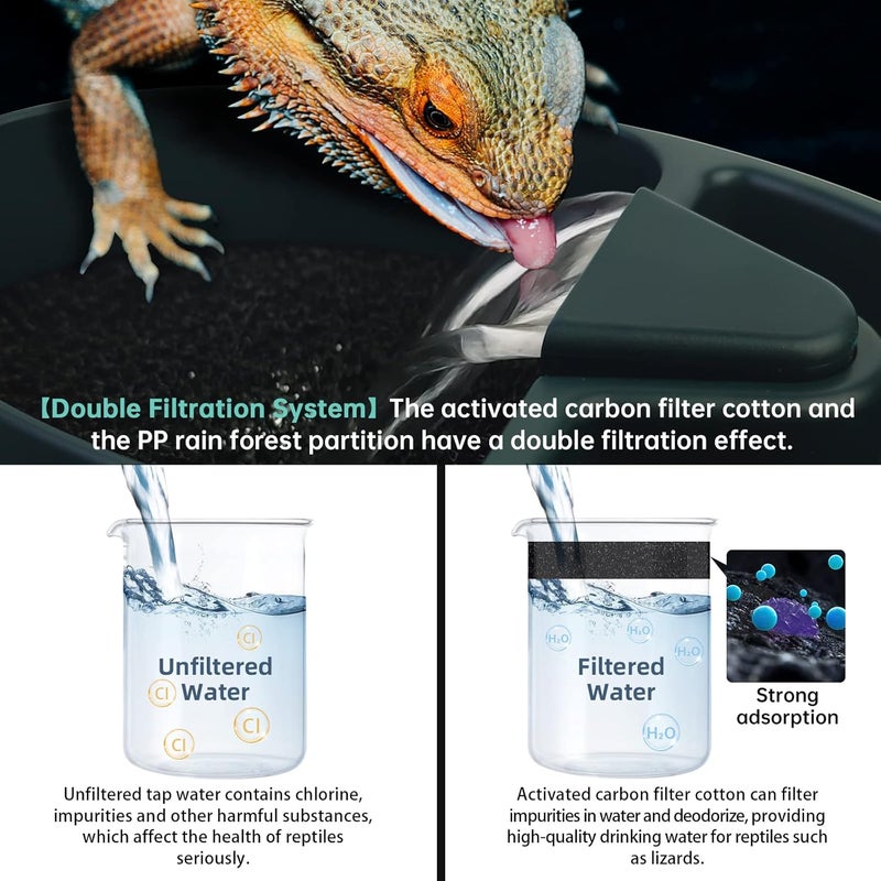 MYGIIKAKA Reptile Drinking Water Fountain Chameleon Accessories Automatic Circulation System with Trough, Bearded Dragon Cage Accessories Reptiles Habitat Waterfall for Snake/Lizard/Chameleon/Turtle - Image 3